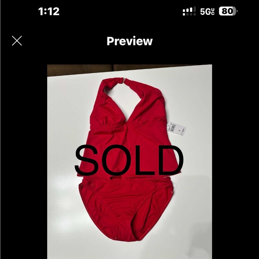 Lauren Ralph Lauren Women's Red Halter Tankini 2-Piece Swimsuit Set Size 8